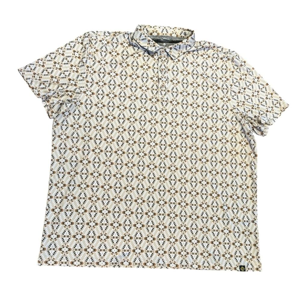 Threadgrit Men’s XXL Aztec Patterned Short Sleeve Polo - Cream & Brown